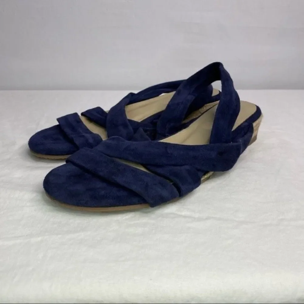 Boden Blue Suede Slingback Strappy Leather Espadrille Flat Sandals 37/6